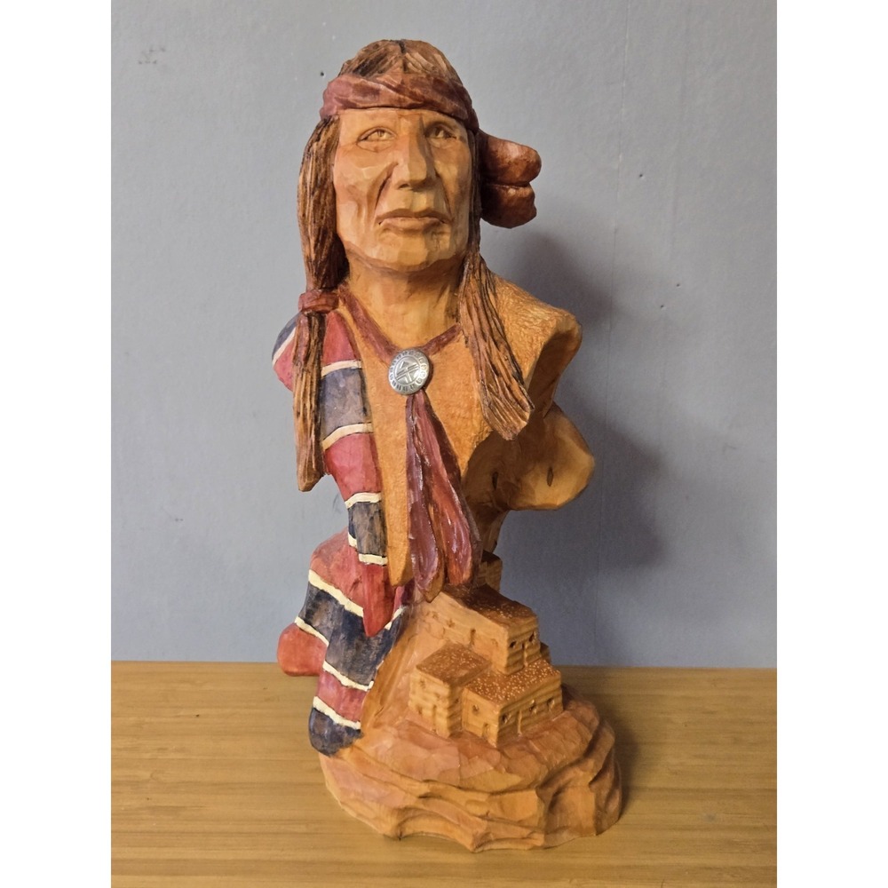 Hand Carved Wooden Native American Indian Sculpture. Approx. 11"× 6"